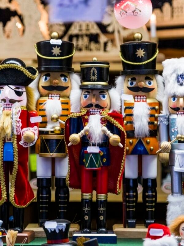 Christmas big wooden traditional nutcrackers in shop at fair market