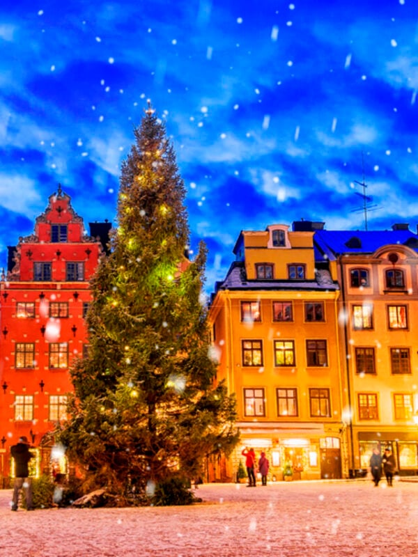 Stortorget square decorated to Christmas time at night, Stockhol