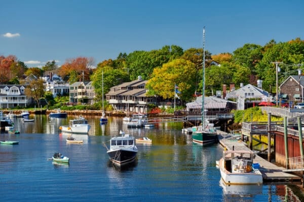 Fishing boats docked in Perkins Cove, Maine, USA