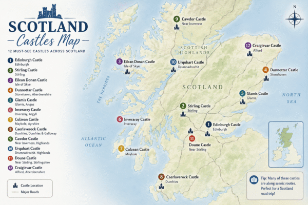 Scotland's 12 Must See Castles for your first trip Scotland castle map
